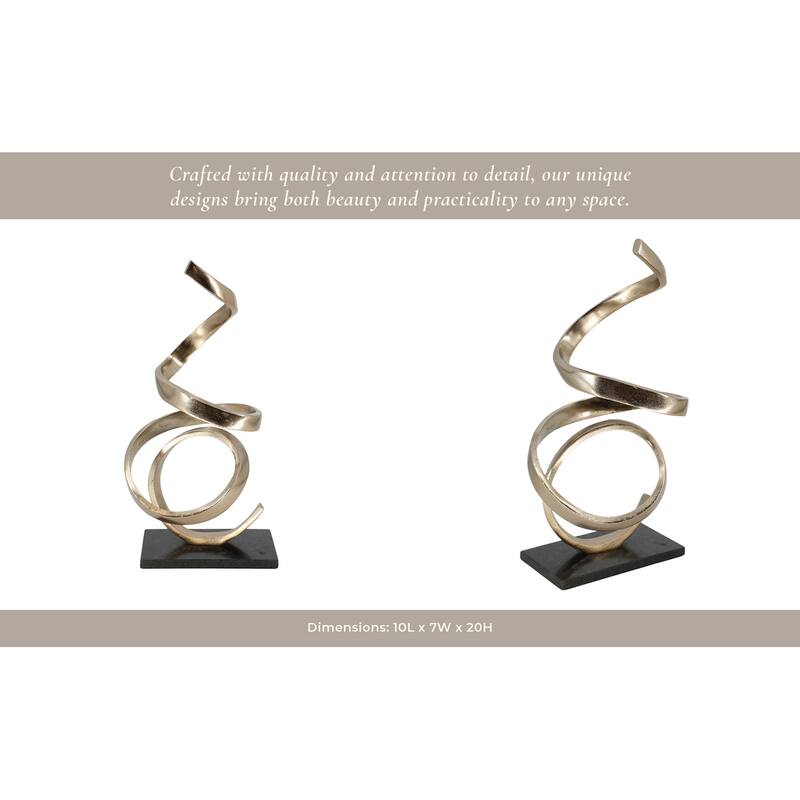Metal and Marble Spiral Sculpture Modern Decorative Accent - 20" Gold - 10" x 7" x 20"