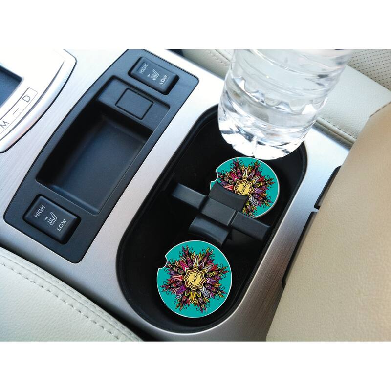 Counterart Absorbent Stoneware Car Coaster, Create Mandala, Set of 2 - 2.5