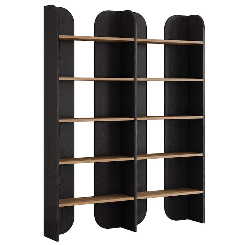 70.87" 5-Tier Double Wide Bookshelf, Open Shelves Tall Floor Standing Bookcase Storage Accent Shelf