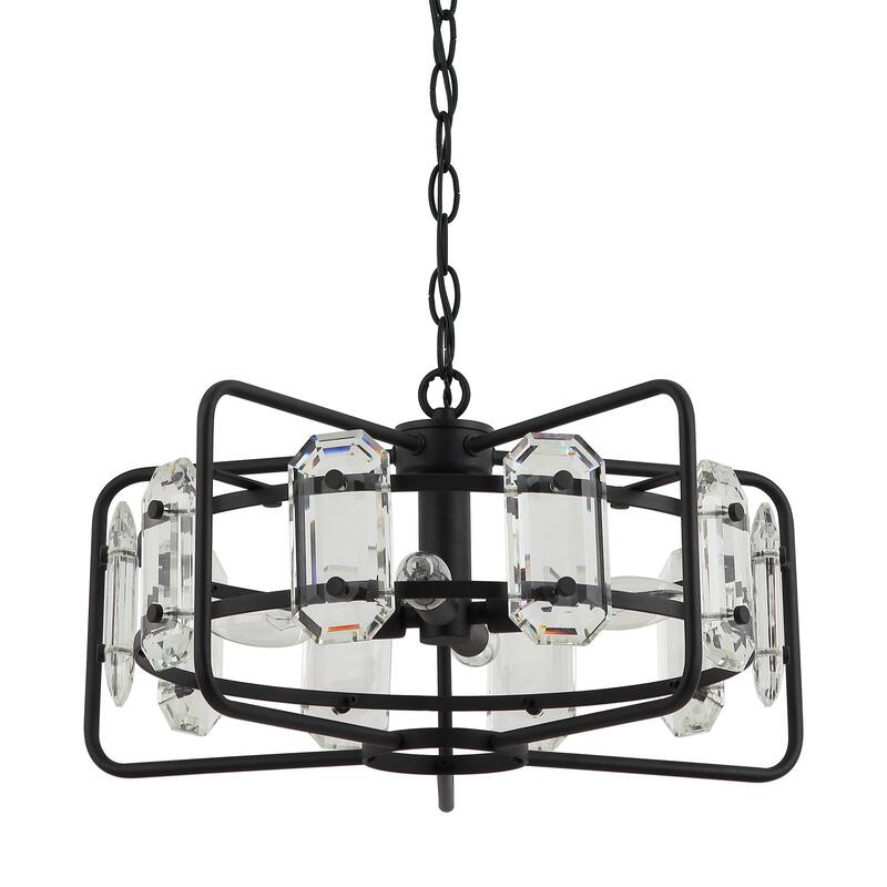 Industrial Modern 4-Light Metal Crystal Open Frame Drum Chandelier for Dining Room - 10-in H x 17.6-in D