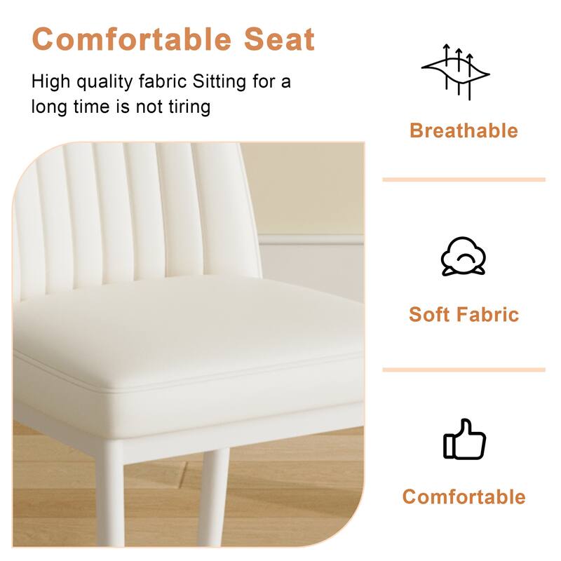 4 Dining Chair Set, White Dining Chair Set, Pu Material High Back Seat And Sturdy White Leg Chair