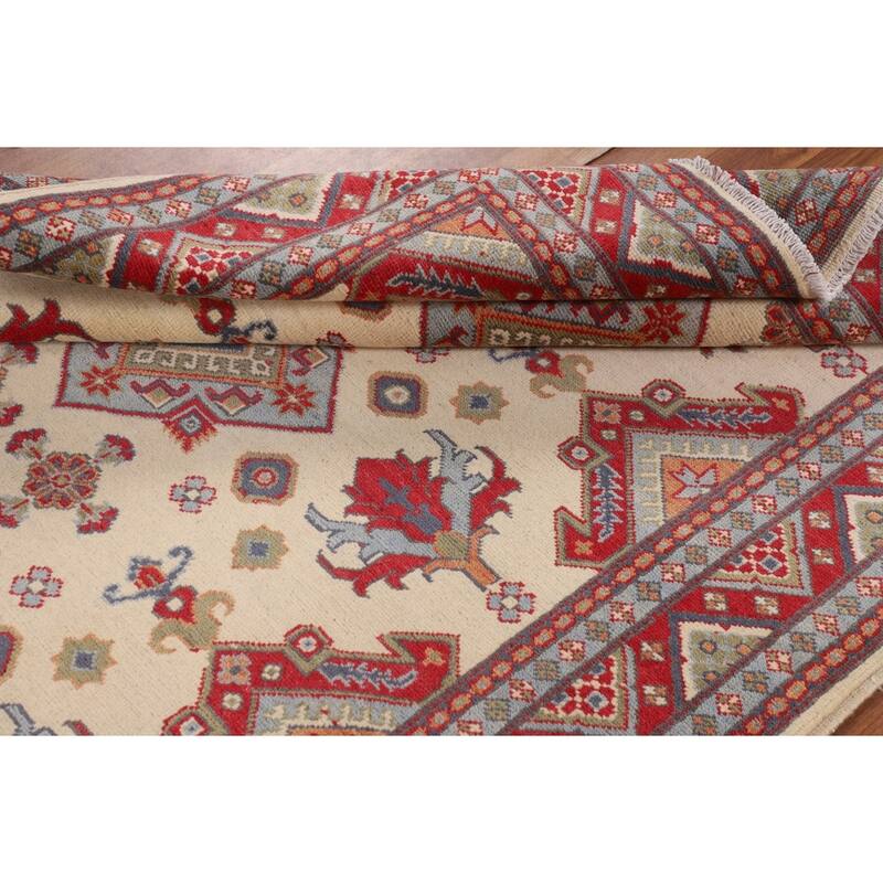 Ivory Kazak Oriental Area Rug Hand-Knotted Traditional Wool Carpet - 4'11" x 6'6"