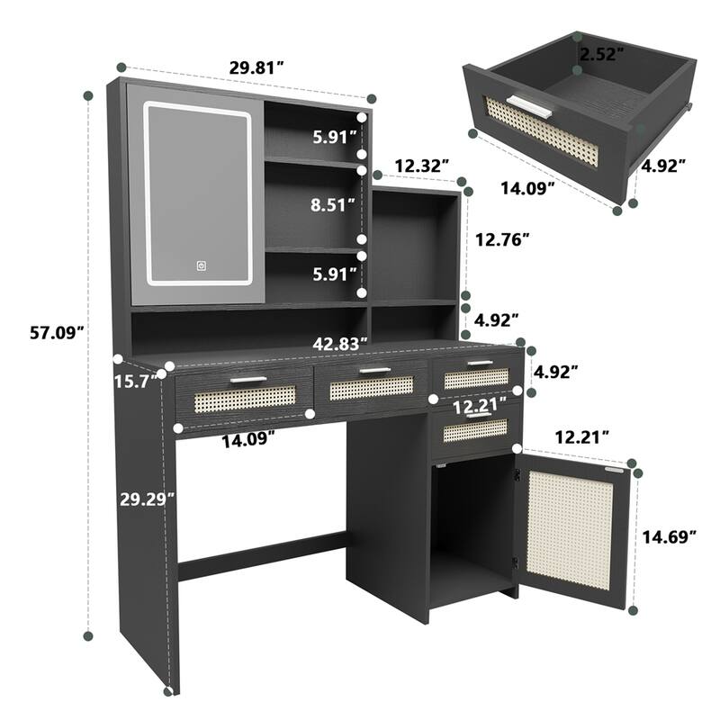 Makeup Vanity with Lights in 3 Colors & Openable Mirror, 4 Drawers