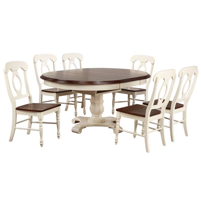 Extendable Dining Set - 7 Piece Round/Oval Table & Chairs - Art Deco Style