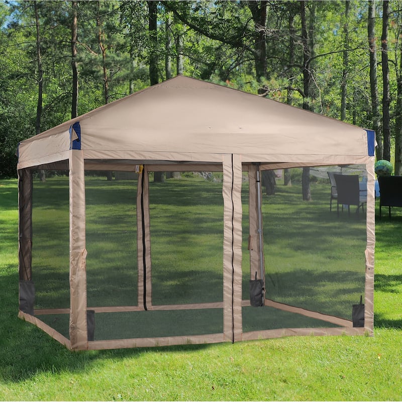 Aoodor 12'x12' Pop Up Canopy Tent with Removable Mesh Sidewalls, Portable Instant Shade Canopy with Roller Bag