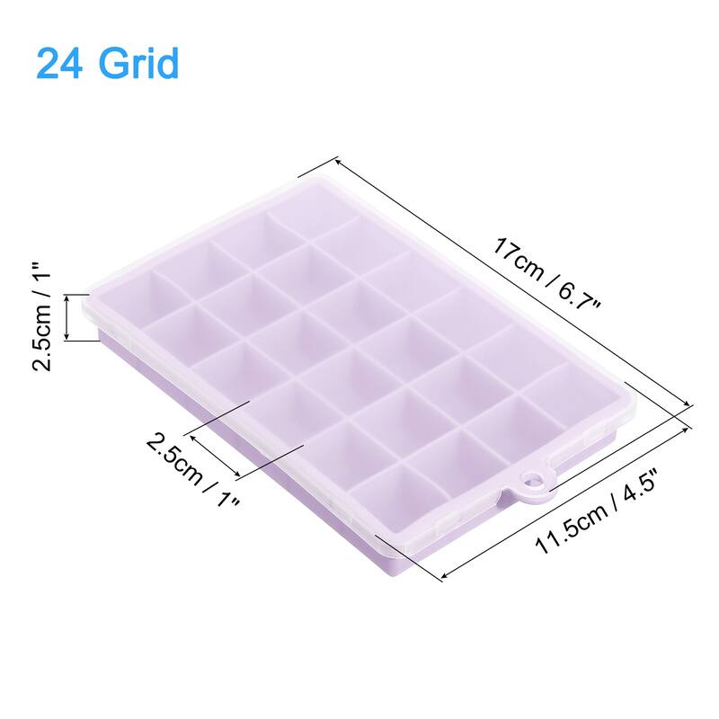 Silicone Ice Cube Tray with Lid for Freezer, 24 Cube Per Tray - Purple