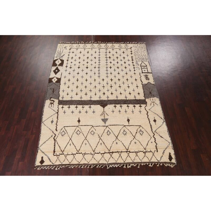 Tribal Geometric Oriental Moroccan Wool Area Rug Hand-knotted Carpet - 8'1" x 10'10"