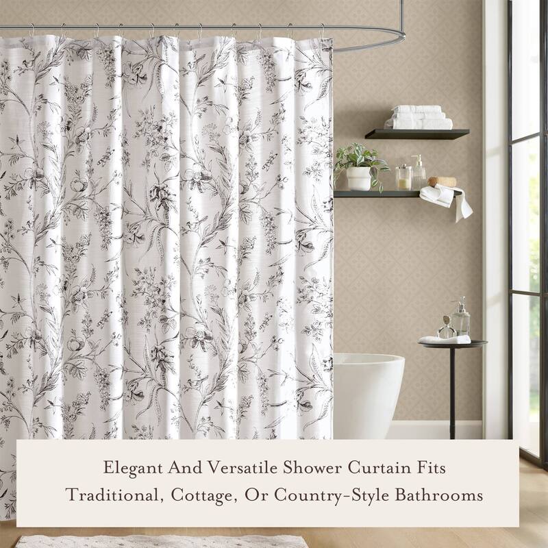 Laura Ashley Branch Toile Shower Curtain - Slub 160gsm