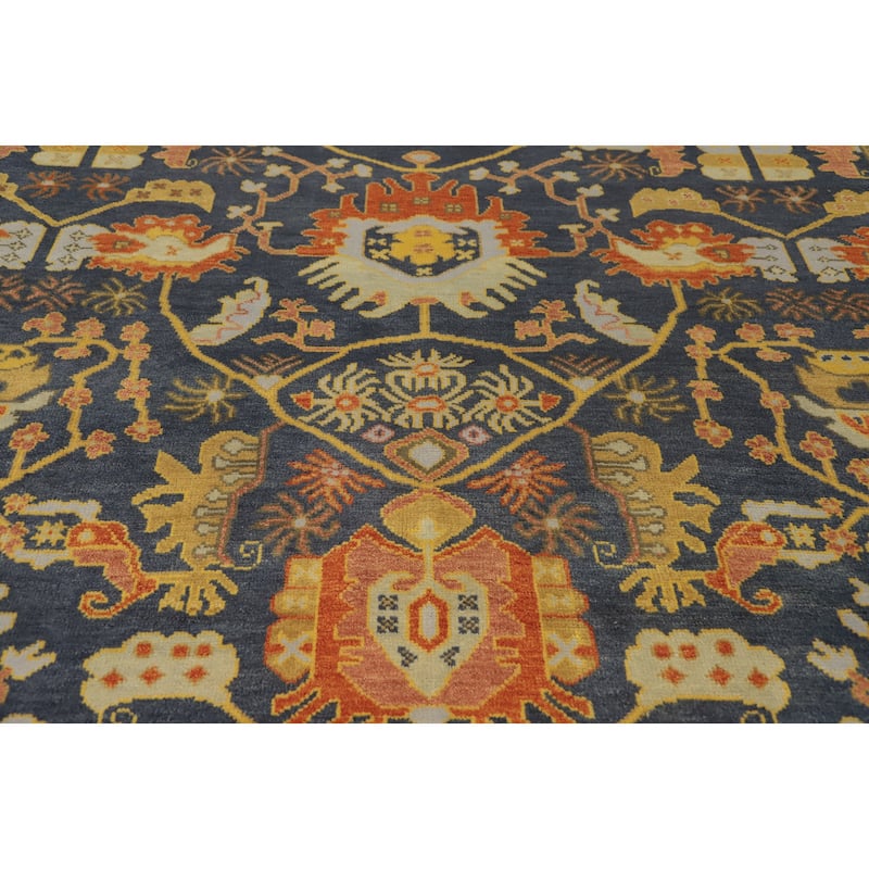Hand-knotted Transitional Wool Carpet Blue Oushak Rug Floral Oriental Area Rug - 10' 0'' X 7' 11''