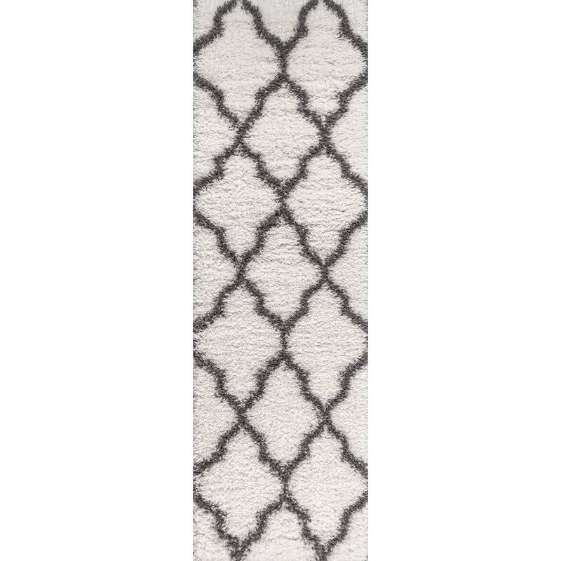 Beni Shag Trellis Ivory/Charcoal Area Rug - 2 X 8