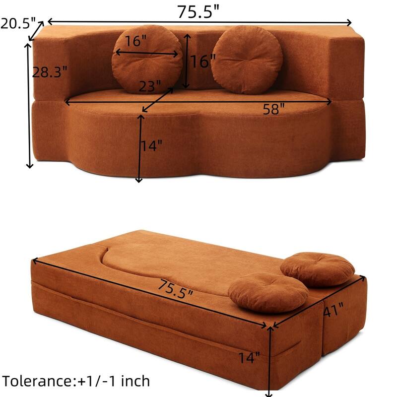 2-in-1 Convertible Folding Sofa Bed Lychee Velvet Futon Loveseat Couch