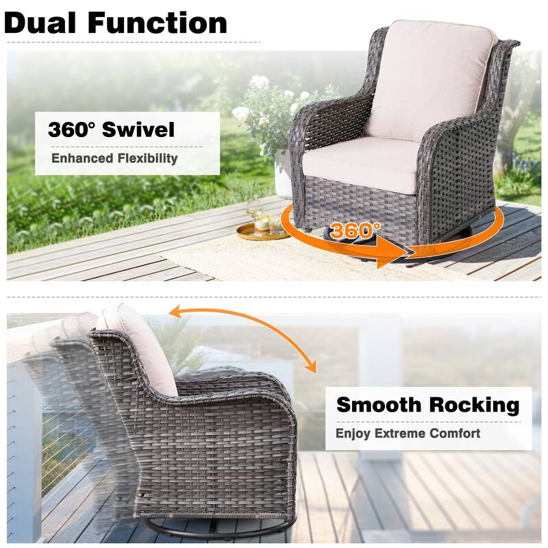 OVIOS 7-piece Patio Swivel Chair Set with 42" Fire Table