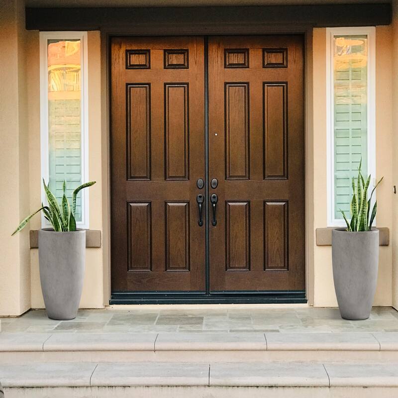Kante 13.39 in. x 23.62 in. Round Charcoal Finish Lightweight Concrete and Fiberglass Indoor Outdoor (Set of 2)