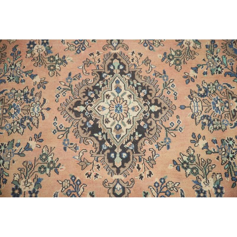 Hand Knotted Oriental 100% Wool Carpet Traditional Floral Coral Hamedan Area Rug - 9' 4'' X 6' 3''
