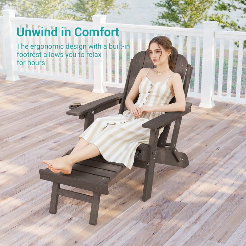 Folding HDPE Adirondack Chair with 3-Position Adjustable & Ottoman