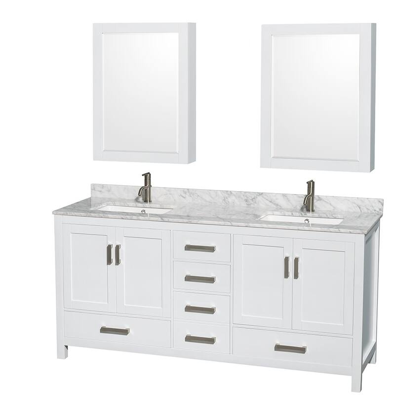 Wyndham Collection WCS141472DUNSMED Sheffield 72" Free Standing Double - White / White Carrara Marble Top / Brushed Chrome - Painted