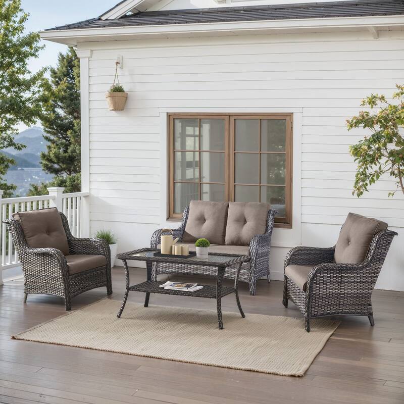 Outdoor Patio Chairs with Loveseat Table Grey-Grey - Grey - Grey - Grey