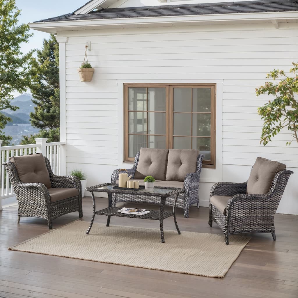 Outdoor Patio Chairs with Loveseat Table Grey-Grey - Grey