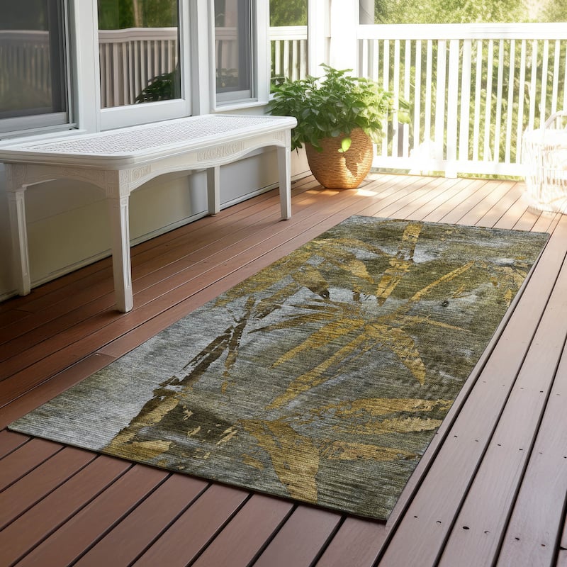 Machine Washable Indoor/ Outdoor Modern Floral Chantille Rug - Pewter - 2'3" x 7'6"