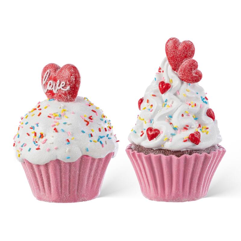 Glitzhome Set of 2 Valentine's Resin Cupcakes Table Decor