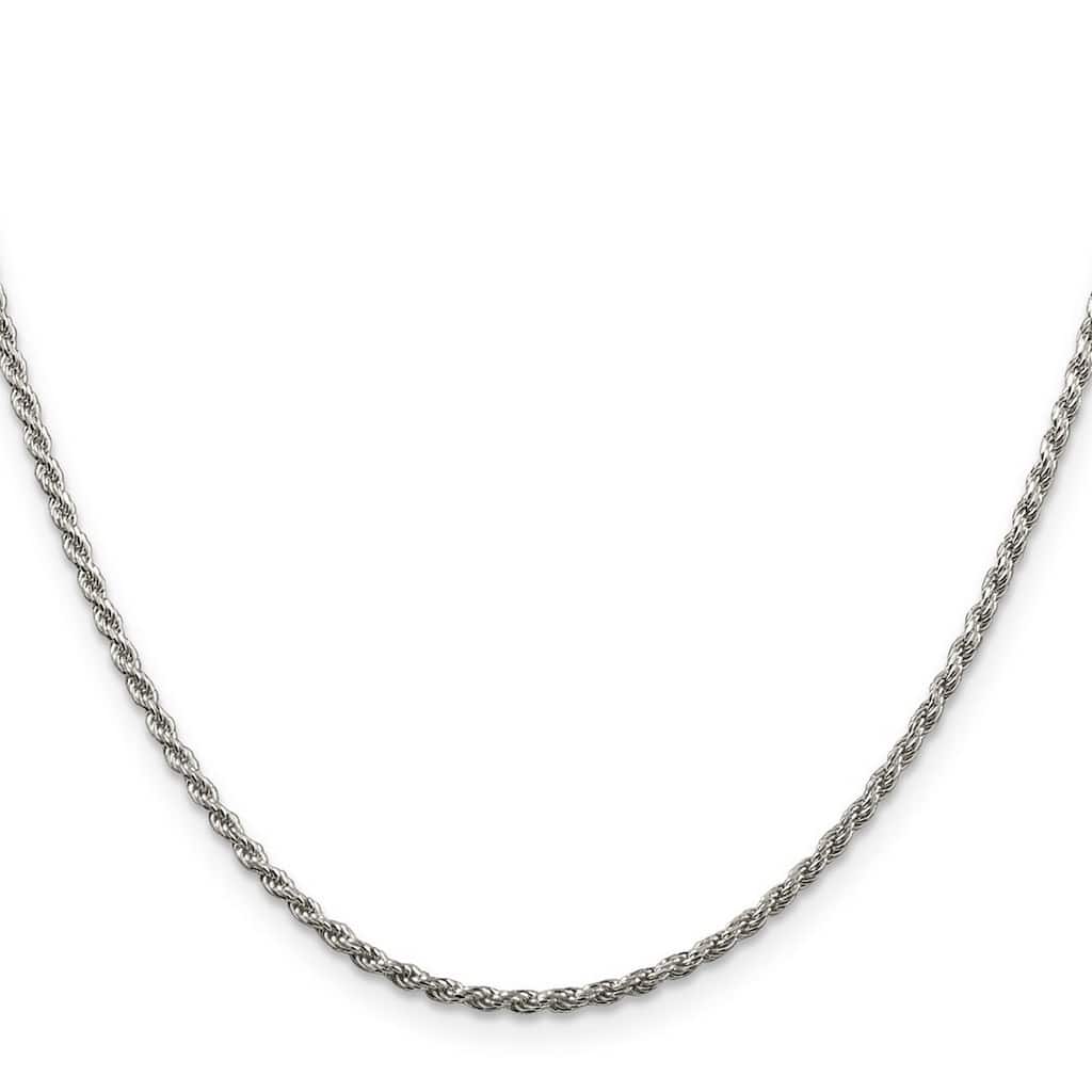 Curata 925 Sterling Silver Rhodium Unisex 1.75mm Diamond Cut Rope Chain Necklace