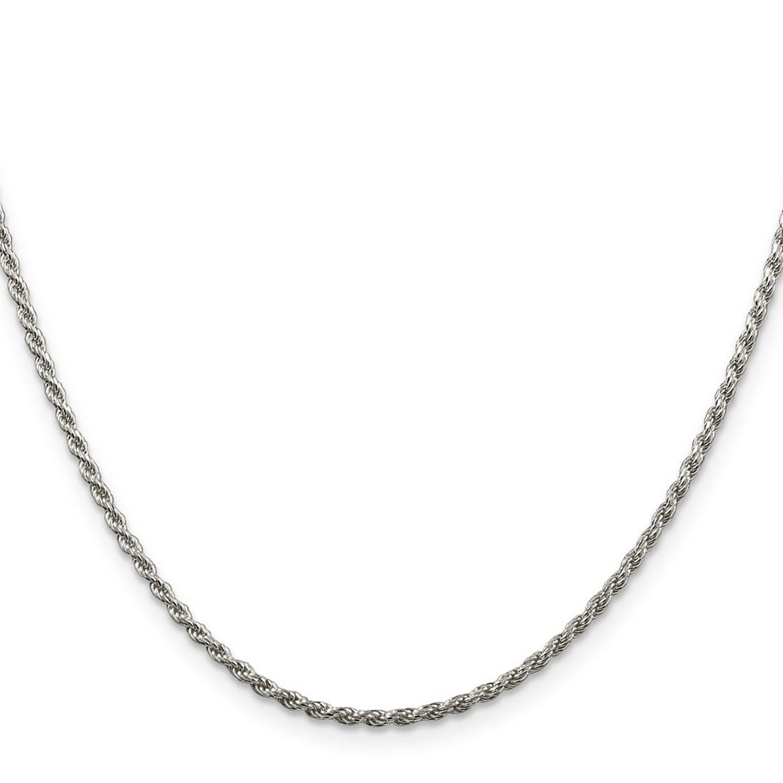 Curata 925 Sterling Silver Rhodium Unisex 1.75mm Diamond Cut Rope Chain Necklace