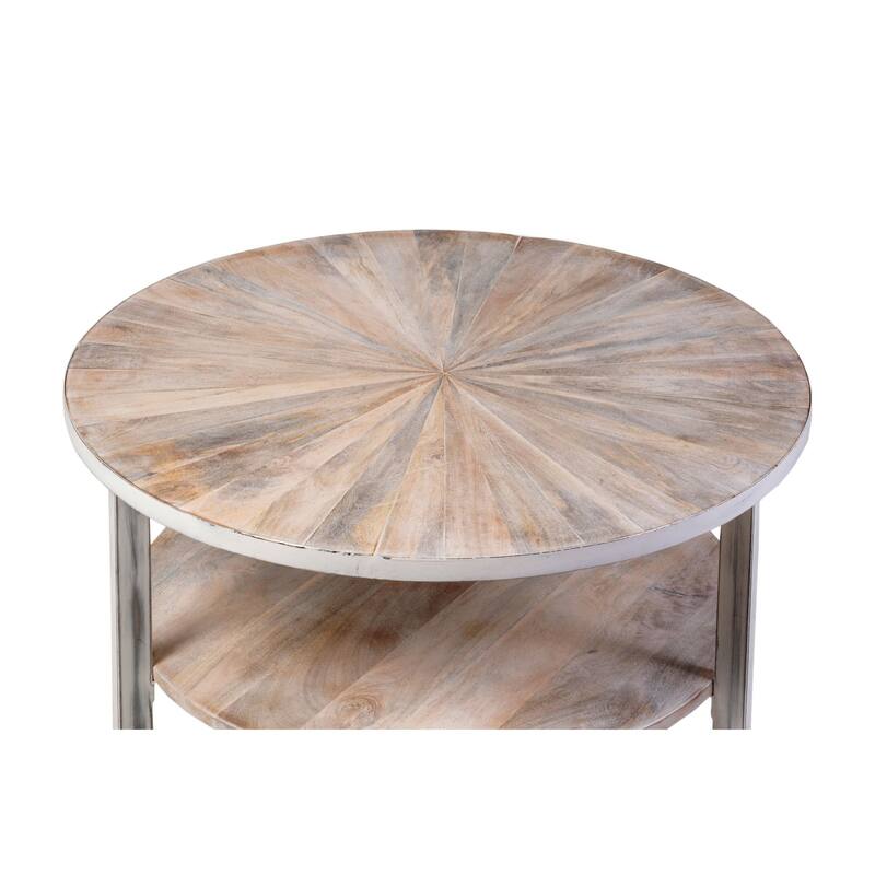 Handcrafted Wooden Round Coffee Table - 33" - White