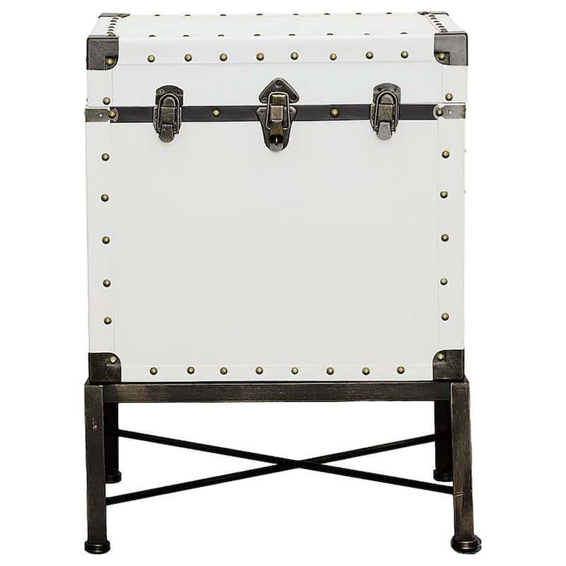 Nancy Upholstered Vintage Side Table Storage Trunk White