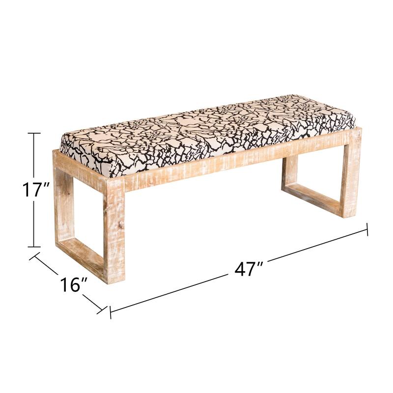 Fabric Upholstered Accent Bench with Sled Wood Leg in Black and White