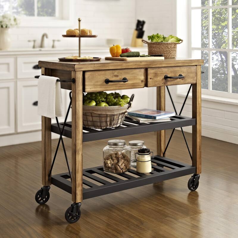 Kitchen Rolling Cart with Shelves & Drawers - Industrial Storage Utility Cart - Mobile Kitchen Island Cart