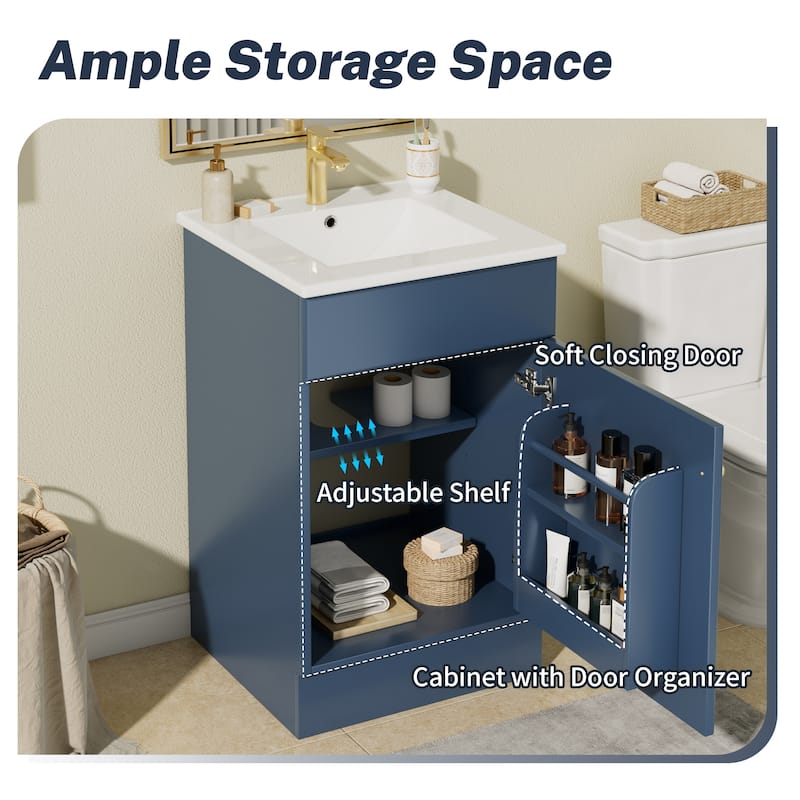 20" Bathroom Vanity with Sink, Vanity Cabinet with Door Shelf and Adjustable Shelf