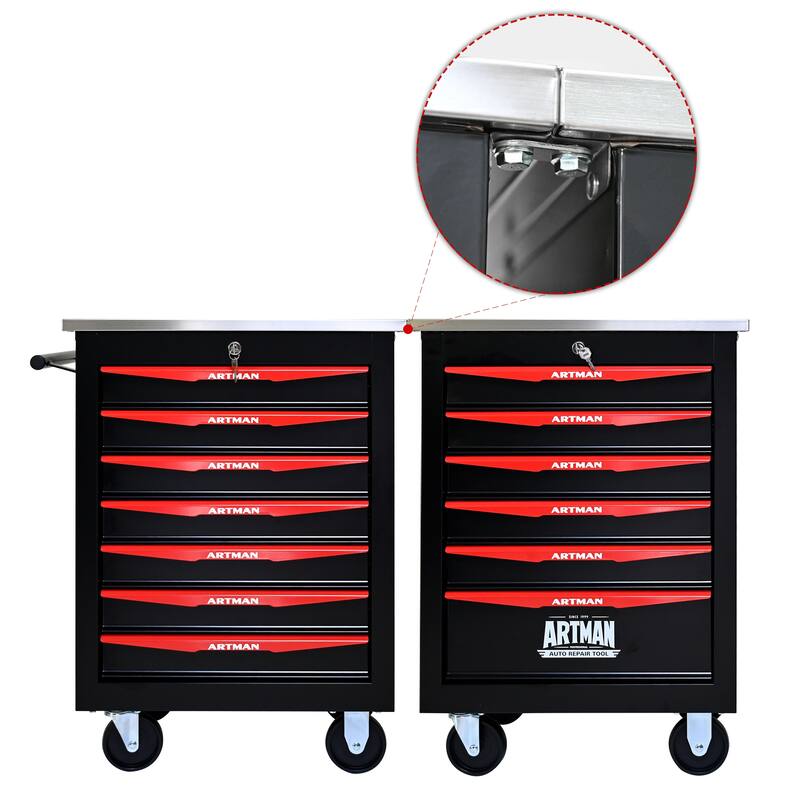 4/5/6/7 Metal Drawers Tool Cart with Wheels for Garage Workshop