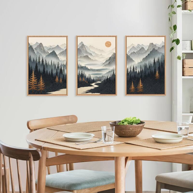 Foggy Mountain Wall Decor, Misty Pine Tree Wall Painting