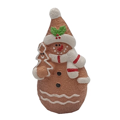 5.75" Frosted Gingerbread Snowman Holding a Christmas Tree Tabletop Decor