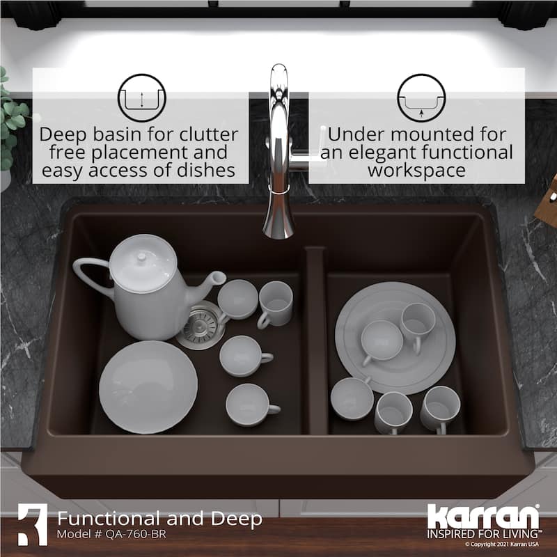 Karran Farmhouse/Apron-Front Quartz Double Bowl Kitchen Sink
