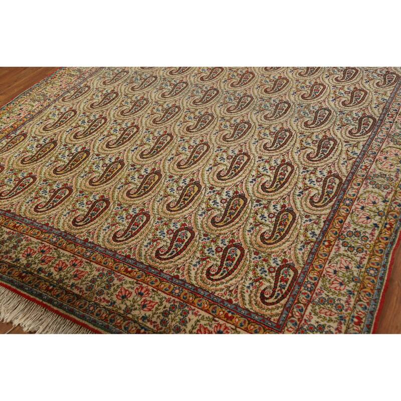 Hand Knotted Oriental 100% Wool Carpet Traditional All-Over Beige & Ivories Kerman Area Rug - 10' 5'' X 7' 3''