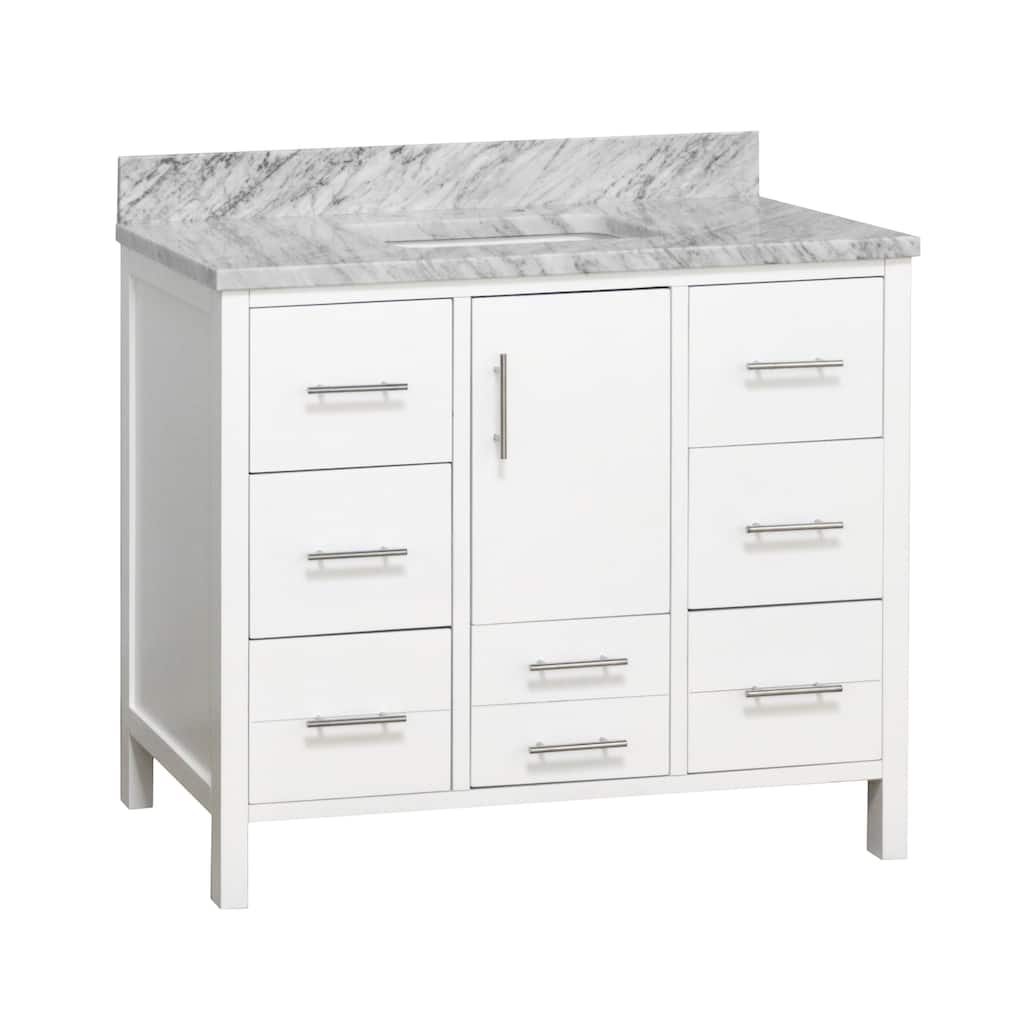 KitchenBathCollection California 42" Bathroom Vanity with Carrara Marble Top