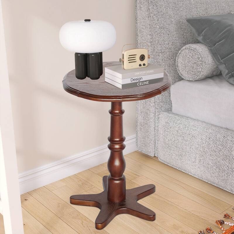15.75 inch Round Small End Table, Wooden Pedestal Side Coffee Tables, Vintage Accent Nightstand for Living Room, Bedroom