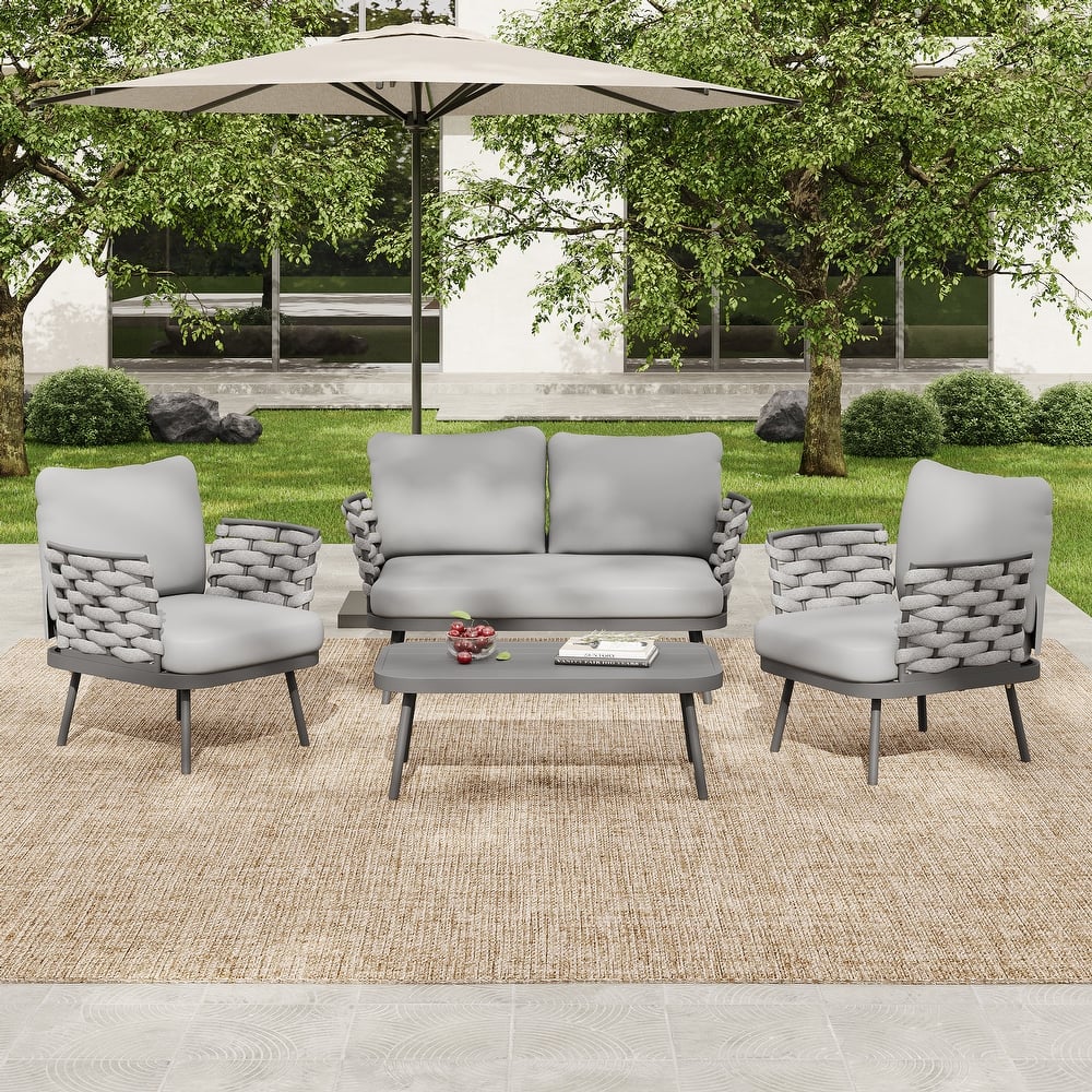 Christopher Knight Home - Peregrine Rope Steel Patio Conversation Set