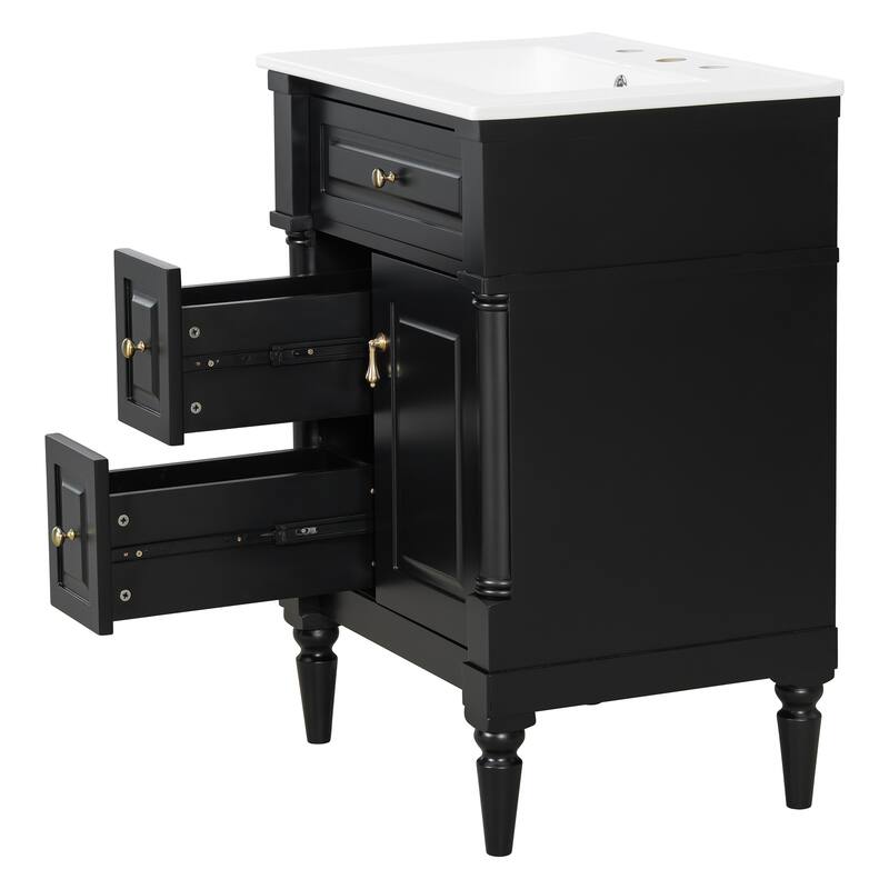 Roomfitters 24" Bathroom Vanity with Sink, Solid Wood Frame, Flip Drawer, 2 Drawers & Door Rack