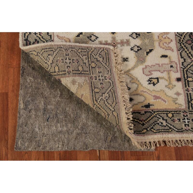 All-Over Ivory Oushak Indian Runner Rug Handmade Wool Carpet - 2'6"x 7'9"