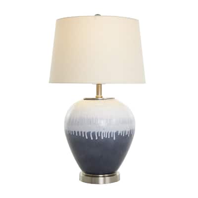 Glass Abstract Colorblock Abstract Drip Room Accent Lamp with Cream Accent and Silver Base - Blue - Roche River Decor