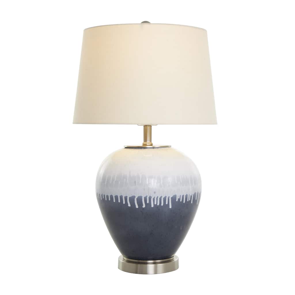 Glass Abstract Colorblock Abstract Drip Room Accent Lamp with Cream Accent and Silver Base - Blue - Roche River Decor