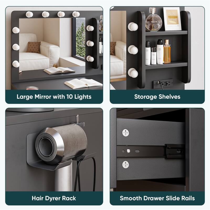 Vanity Desk with Lights Makeup Vanity Set with Charging Station