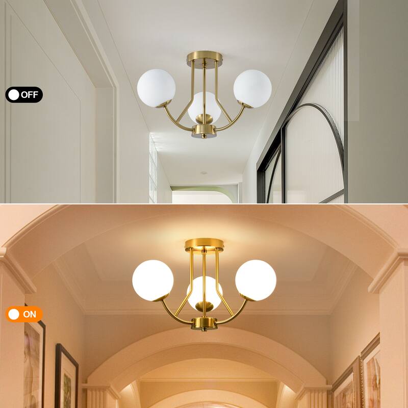 3 - Light 12'' Modern Sputnik Globe Glass Semi Flush Mount Light
