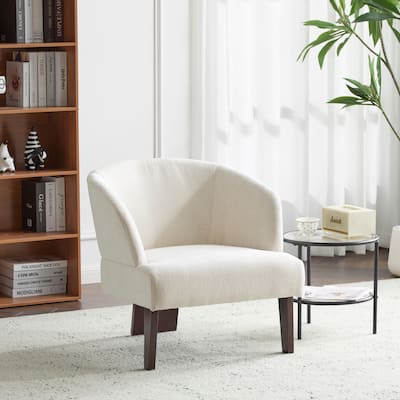 Modern Accent Chair with Round Back & Wooden Legs - Mid-Century Inspired Lounge Chair - Soft Fabric Upholstery