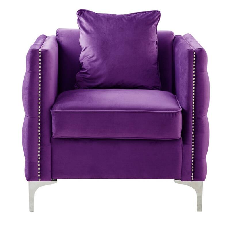 Velvet Upholstered Accent Chair with 1 Pillow