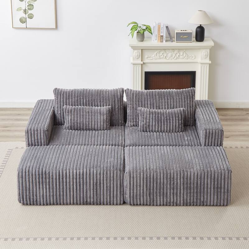 87'' Oversized Corduroy Chaise Lounge with Removable Ottoman Bench, Modular Sleeper Sofa Couch