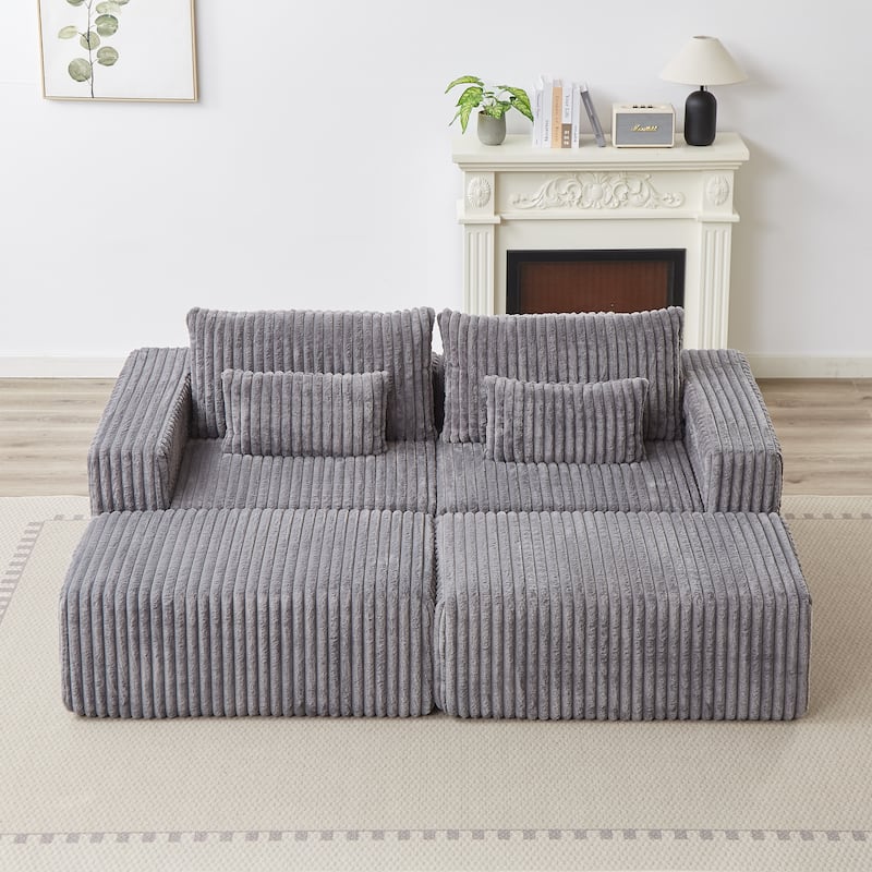 Roomfitters 87" Modern Corduroy Lounge Chaise, Cloud Plush Loveseat Sofa, No Assembly Reclining Sleeper Sofa