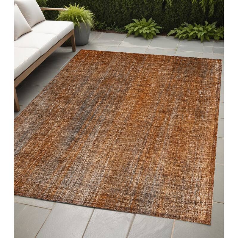 Elri Stripe Weather Resistant Timeless Fusion Outdoor Rug - 5' X 8' - Orange